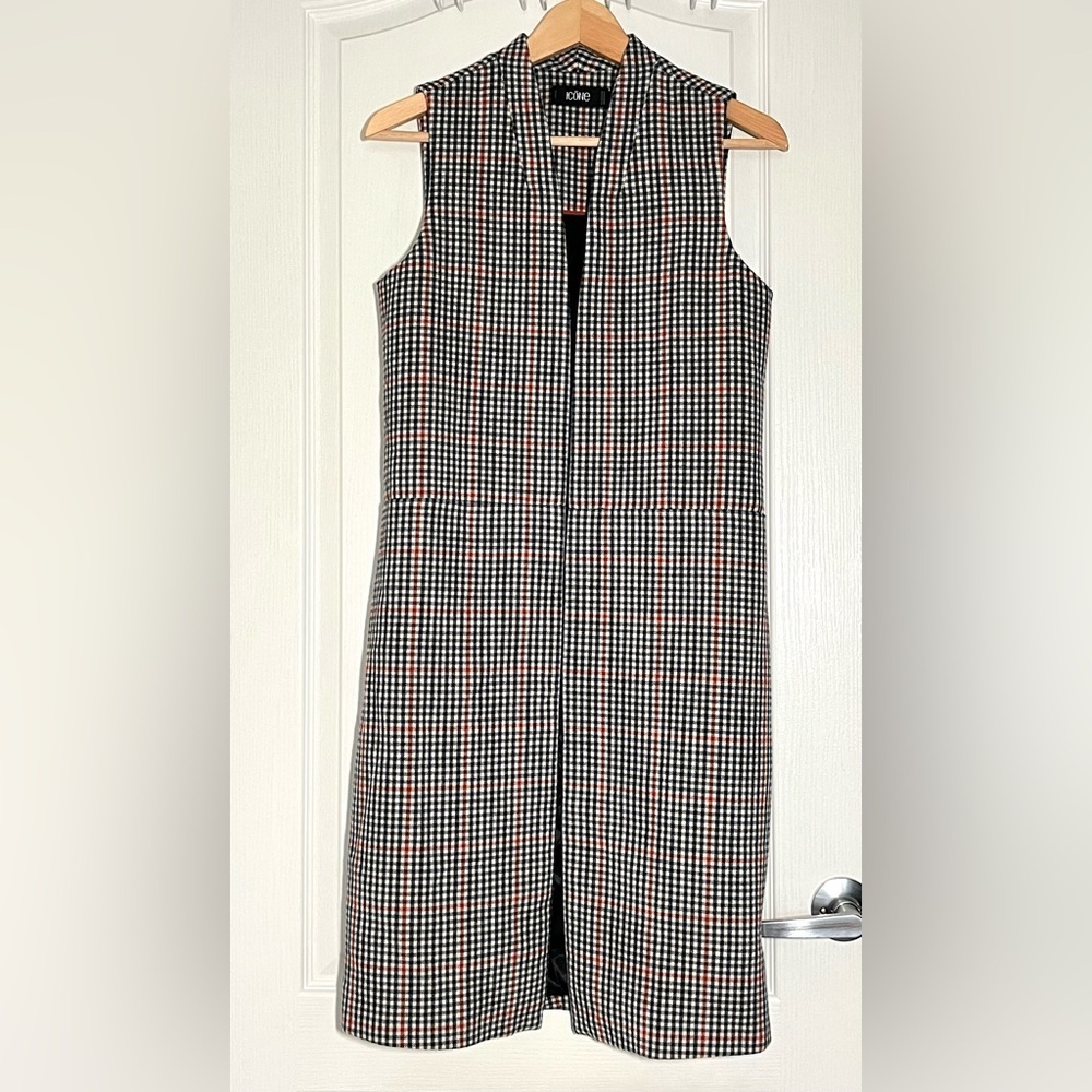 Icône Simons Longline Houndstooth Plaid Vest XS NWOT Office Chic Dark Academia - Picture 3 of 14